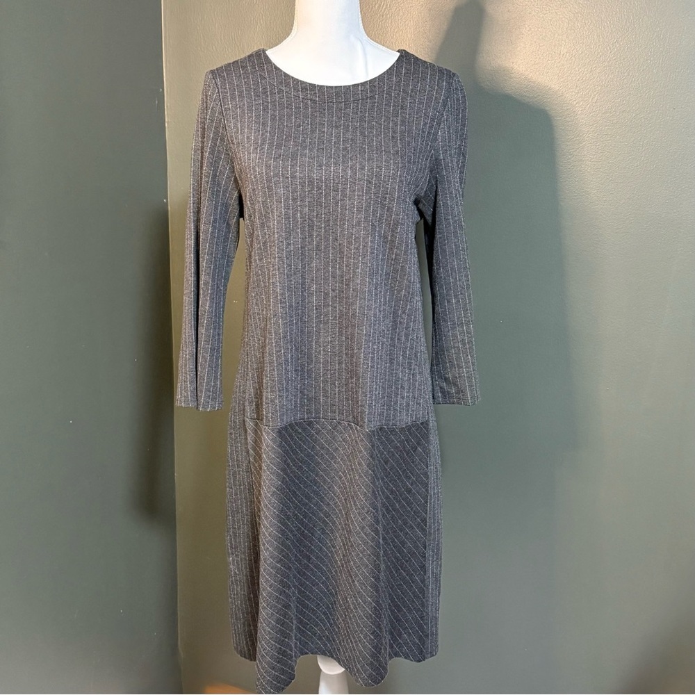 J.Jill Women’s Gray Pinstripe Ponte Knit Dress – Size M